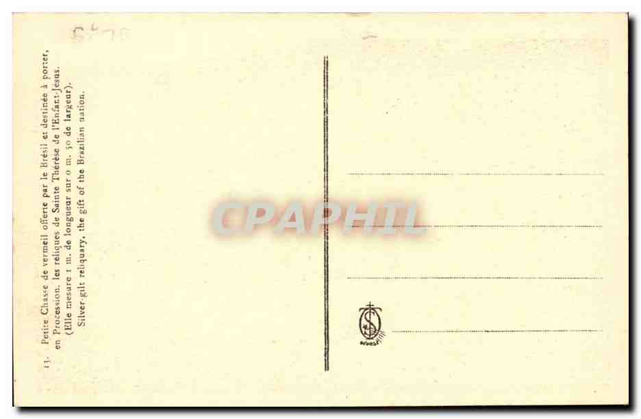 CPA Petite chasse de vermeil offerte par le Bresil et destinee a porter en procession les reliques de Ste Therese enfant — Rückseite