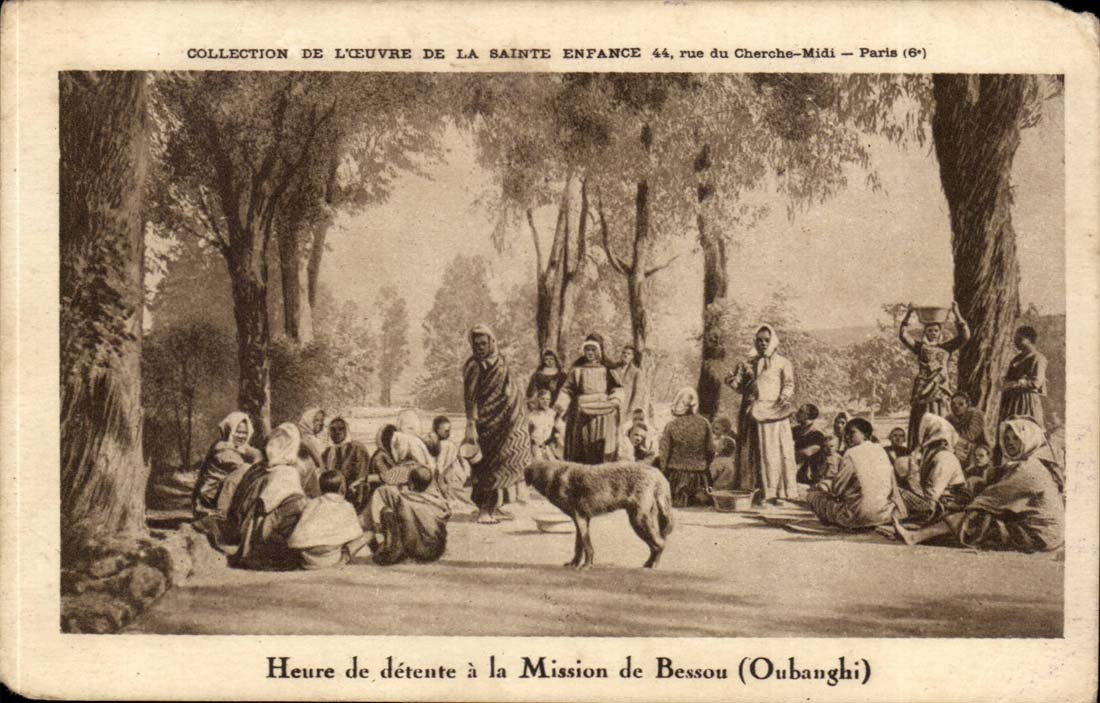 Heure de détente à la Mission de Bessou (Oubanghi) — Collection de l'Œuvre de la Sainte Enfance, 44, rue du Cherche-Midi — Paris (6e)