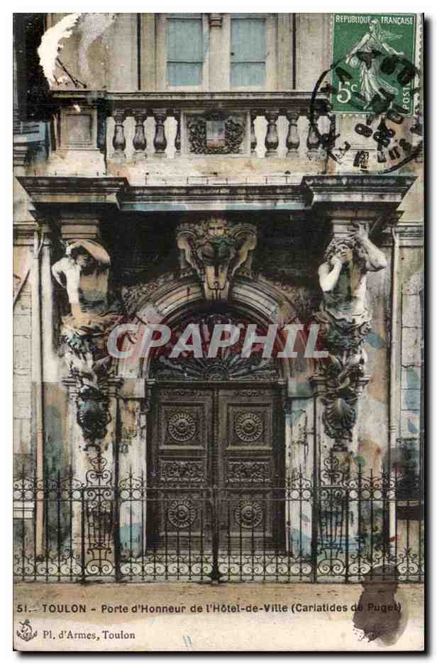 Toulon CPA Porte d'honneur de l'hotel de ville (cariatides de Puget)