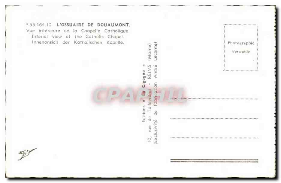 Intérieur de l'Ossuaire de Douaumont — Chapelle Catholique — Éditions La Cigogne, Reims — Verso