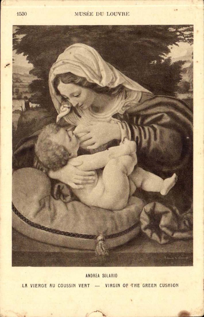 Musee du Louvre CPA Andrea Soalrio La vierge au coussin vert