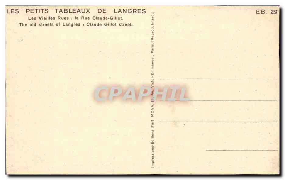 Langres - Petits Tableaux de Langres - Les Vieilles Rues - la Rue Claude Gilot - CPA  — Back