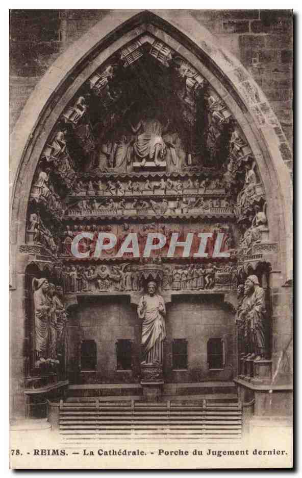 Reims - la cathedrale - Porche du jugement dernier - CPA 