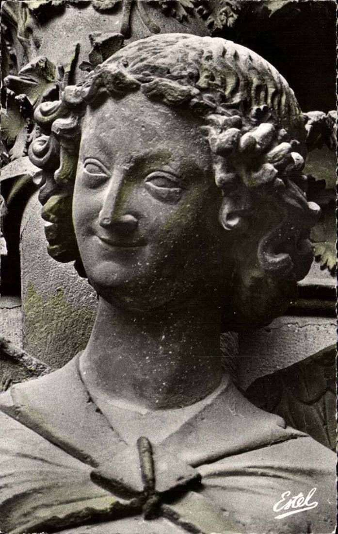 Cathédrale de Reims — Façade Ouest, Portail Nord : Tête de l'Ange souriant — Éditeur Estel, n° 10192