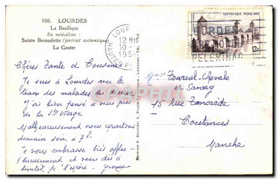 Lourdes - La Basilique - la Grotte - CPA  — Verso
