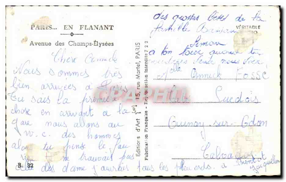 Paris 8 - Avenue de Champs Elysees - CPA  — Verso