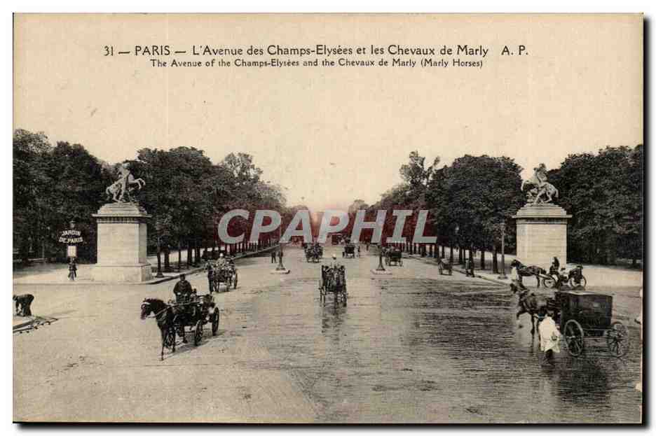 Paris 8- L'Avenue de Champs Elysees et les Chevaux de Marly - CPA 