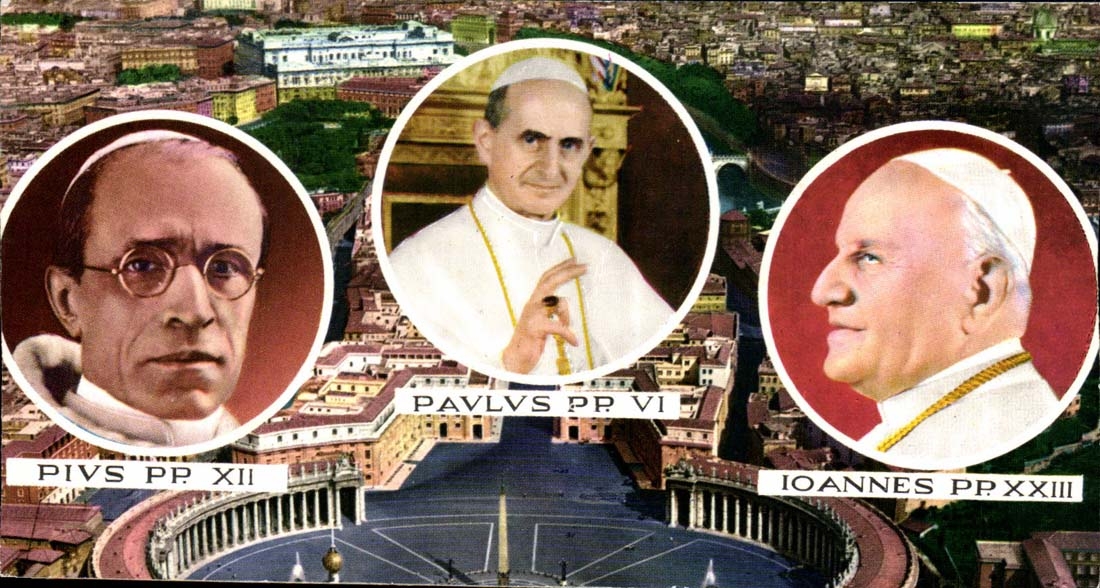 Papes Pie XII, Paul VI et Jean XXIII — vue de Rome — CPAPHIL