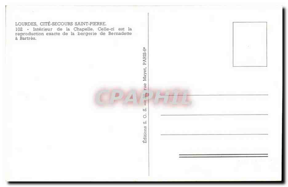 Lourdes - Cite Secours Saint Pierre la Chapelle - Interieur - CPA  — Verso