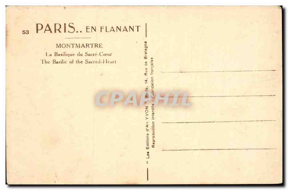 Paris - 18 - La Basilique de Montmartre - Sacre Coeur - CPA  — Rückseite