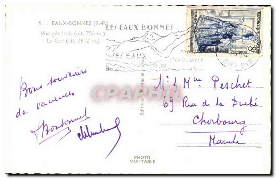 Les Eaux-Bonnes — Vue générale (alt. 750 m.) — Éditions De Clerc — Verso