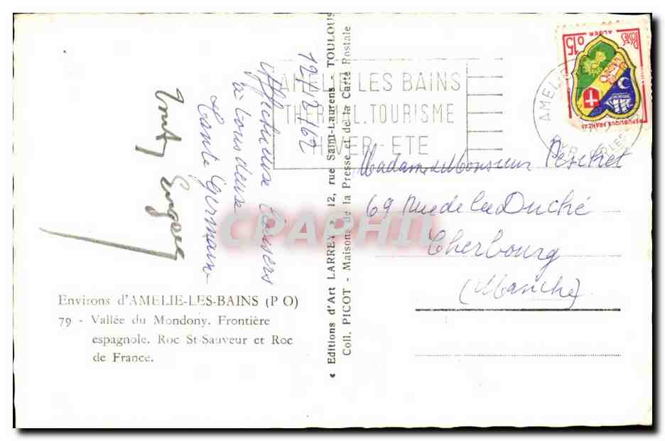 Environs d'Amelie les Bains - Vallee du Mondony - Frontiere espagnole Roc St Sauveur et Roc de France - CPA  — Rückseite