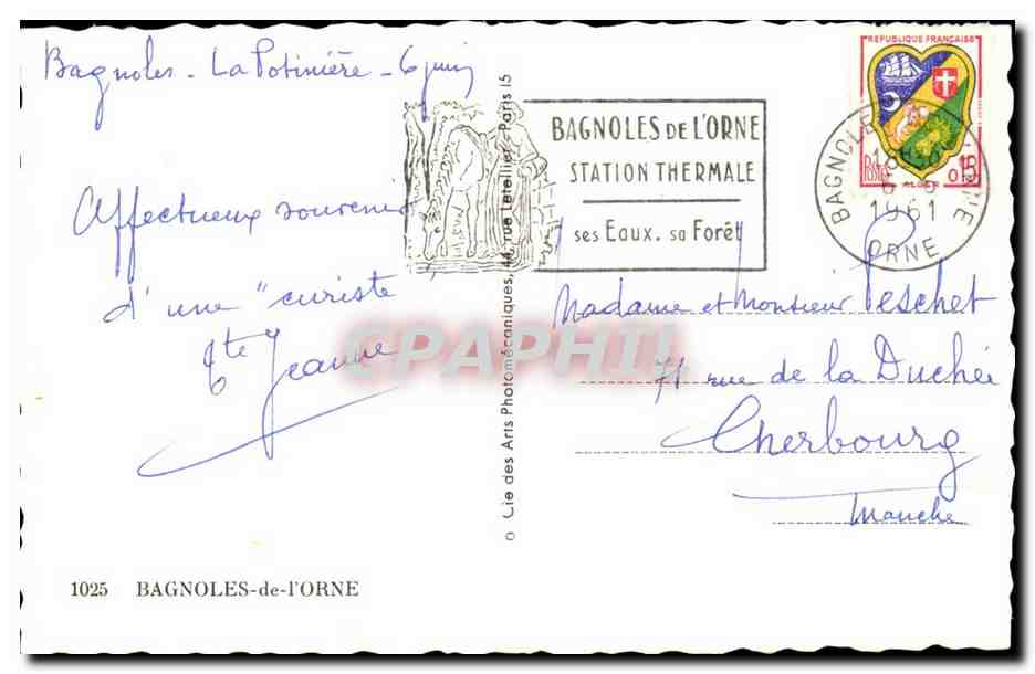 Bagnolles-de-l'Orne — Ricordo di Bagnolles-de-l'Orne — Lie des Arts Photomécaniques, n°1025 — Verso