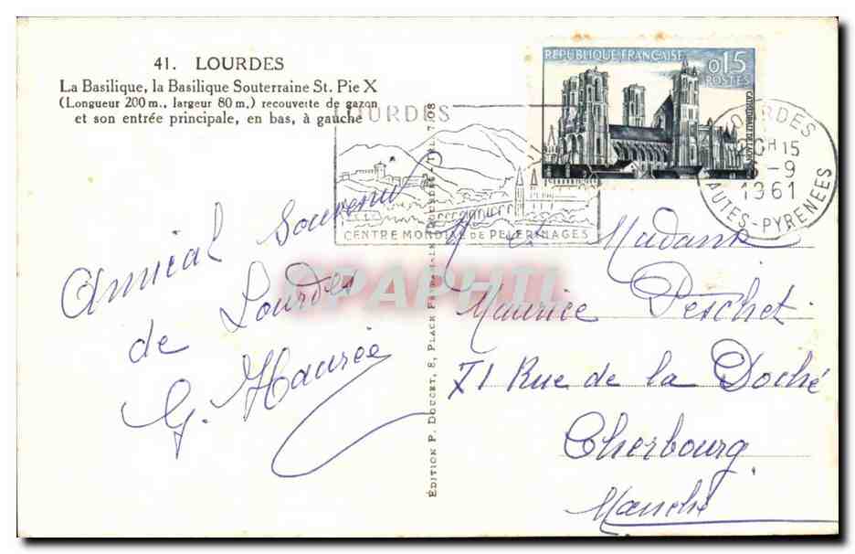 Lourdes - La Basilique la basiique sousterraine St Pie X - CPA  — Verso