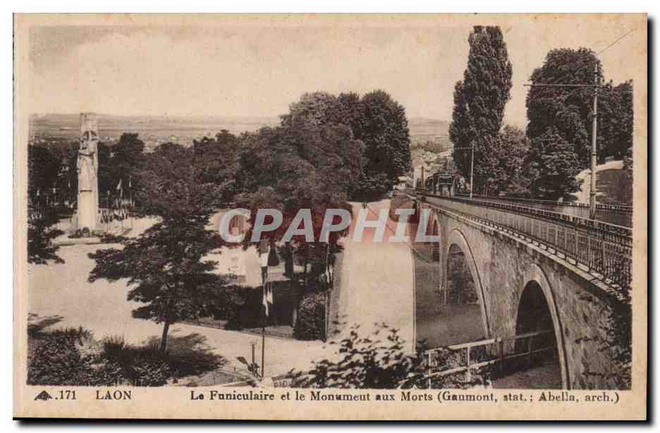 Laon - Le Funiculaire et le Monument aux Mort - CPA 