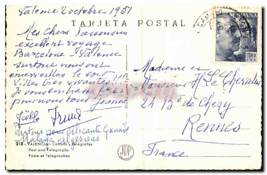 Espana Spain Espagne Valencia CPA Corros y Telegrafos — Back