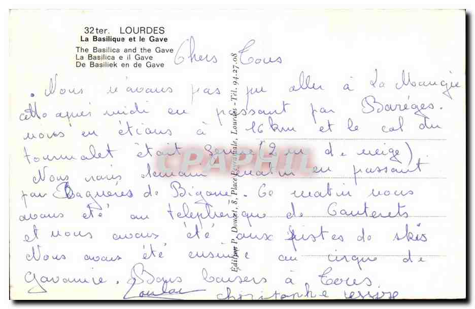 Lourdes CPM La basilique et le Gave — Verso