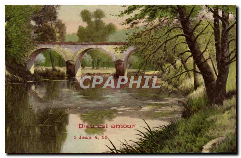 CPA Paysage dieu est amour Jean 4 16