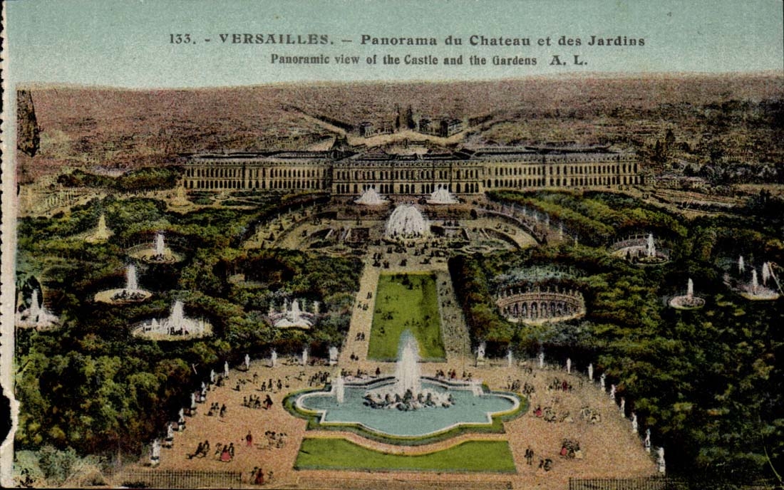 Versailles CPA Panorama du chateau et des jardins 