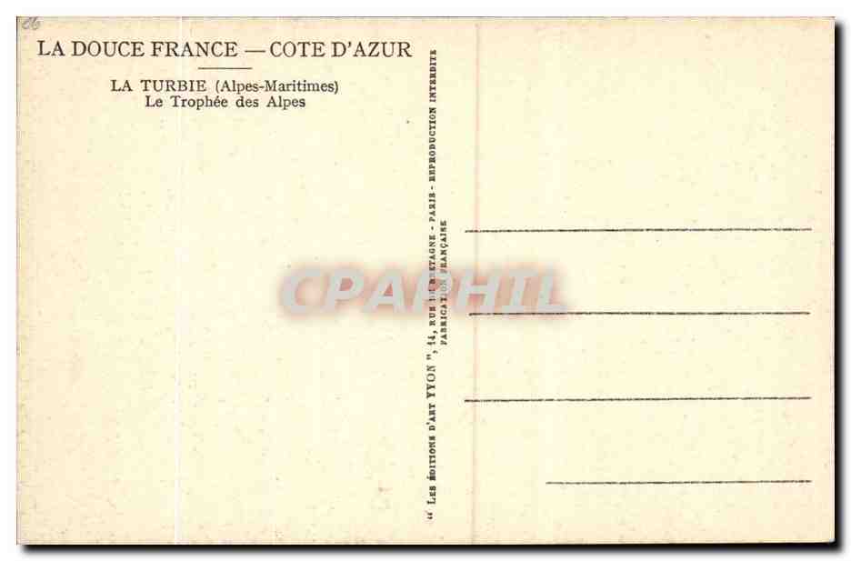 La Turbie — El Trofeo de las Alpes — Ediciones La Douce France — Reverso