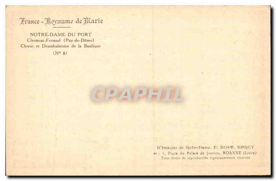 Notre-Dame du Port — Chœur et Déambulatoire de la Basilique — Imagerie de Notre-Dame, F. BOST, Roanne — Rückseite