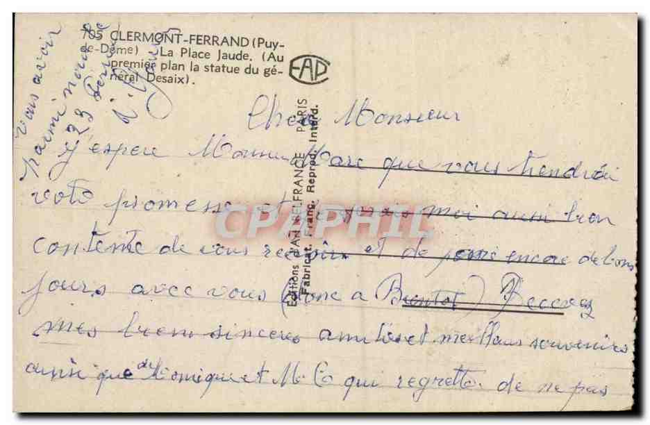 Clermont-Ferrand — Place Jaude — Éditeur A.P. (Paris) — Reverso