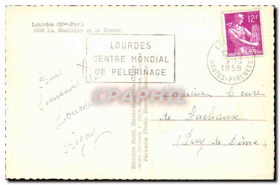 Lourdes CPA la basilique et la grotte — Verso