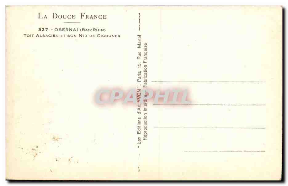 Obernai (Bas-Rhin) — Toit alsacien et son nid de cigognes — La Douce France — Reverso