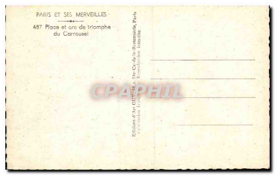 Paris CPA Place et arc de triomphe du Carroussel — Rückseite