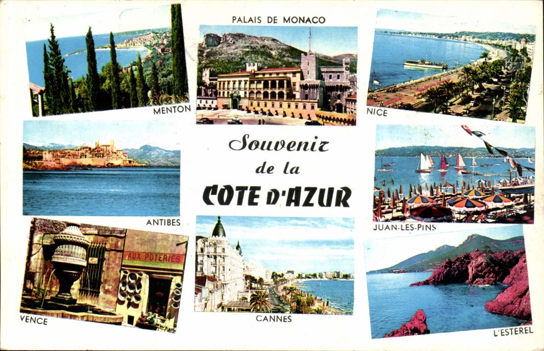 CPA Souvenir de la Cote d'azur Palais de Monaco Menton Cannes Vence Nice Juan les Pins L'Esterel