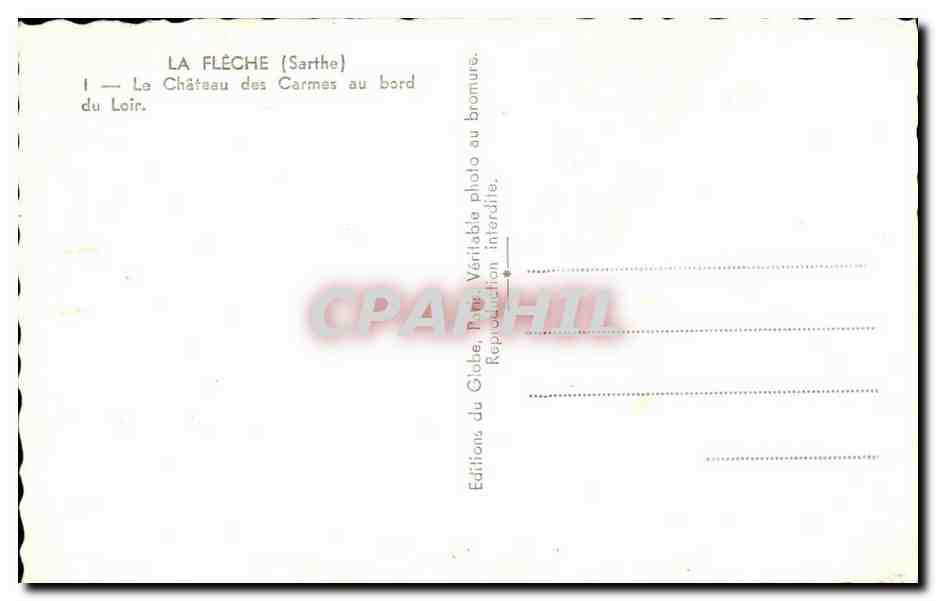 La Fleche CPA Le chaetau des Carmes au bord du Loir — Rückseite