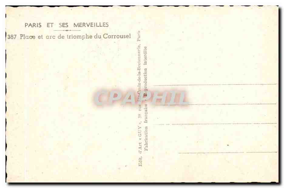 Paris CPA Place et arc de triomphe du Carroussel — Rückseite