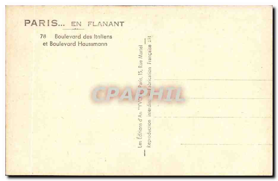 Paris CPA Boulevard des italiens et boulevard Haussmann — Verso
