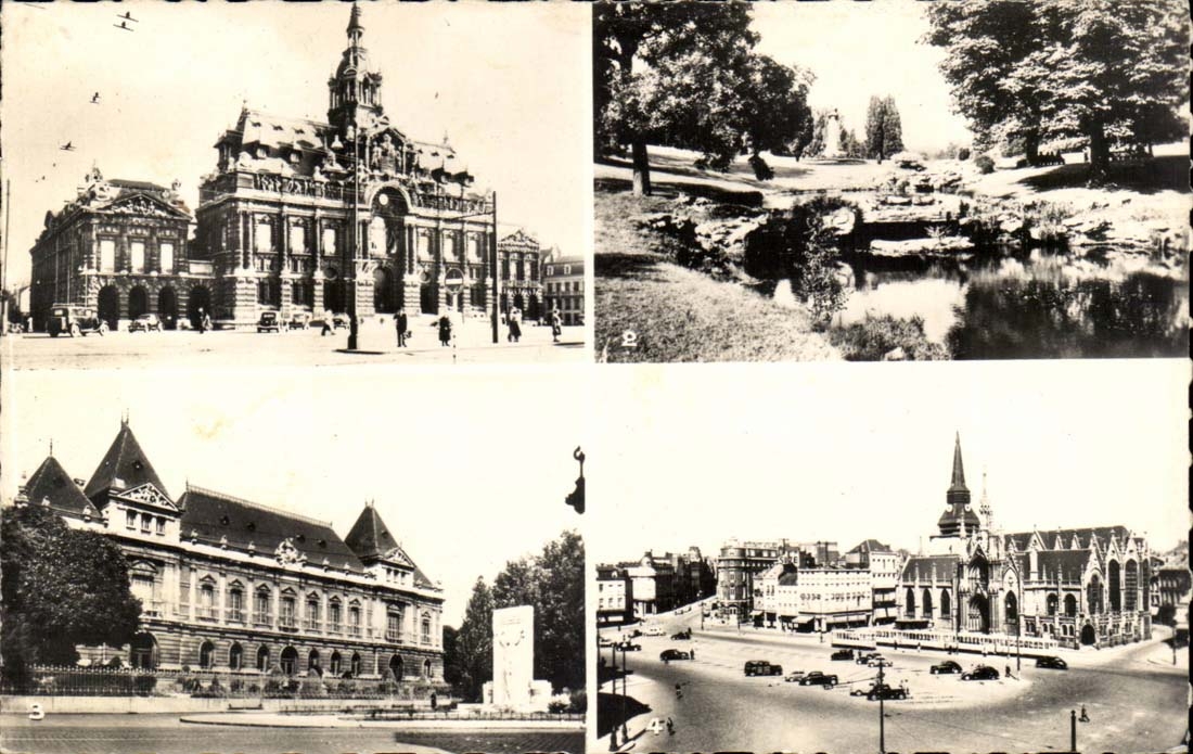 Roubaix CPM L'hotel de ville Vue sur le parc Barbieux Les beaux arts Grande place et l'eglise Saint Martin