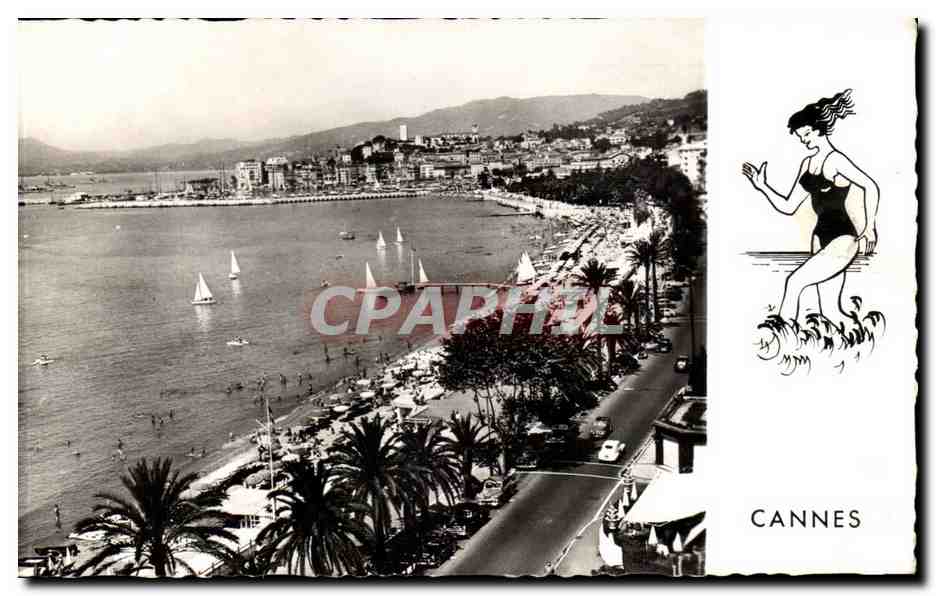 Cannes CPA la plage la promenade de la Croisette et le Suquet