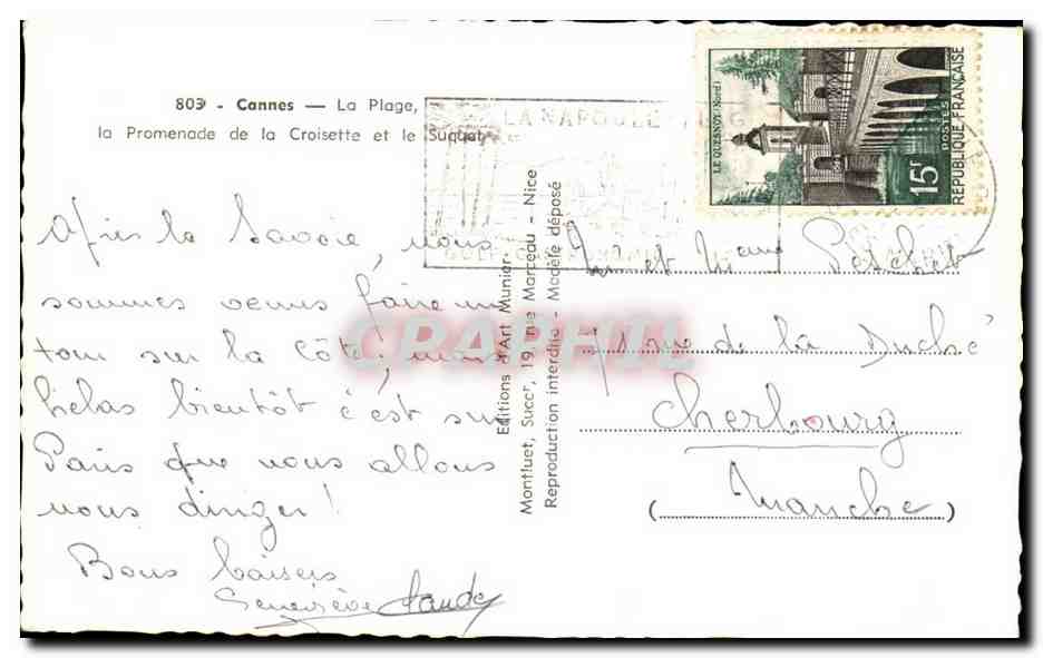 Cannes CPA la plage la promenade de la Croisette et le Suquet — Verso