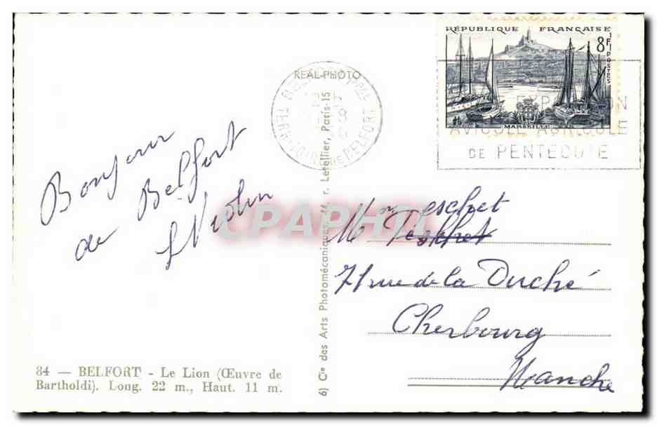 Belfort CPA Le lion (oeuvre de Bartholdi) — Verso