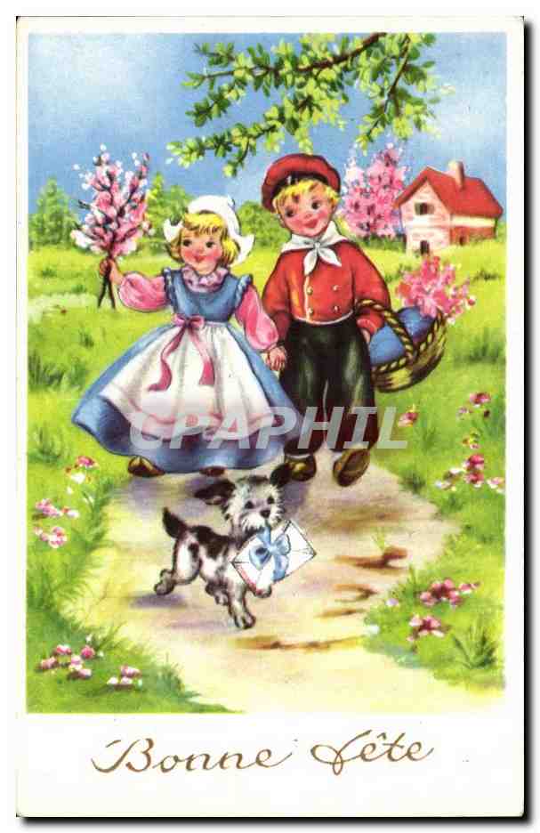 CPA FAntaisie Bonne fete (chien)