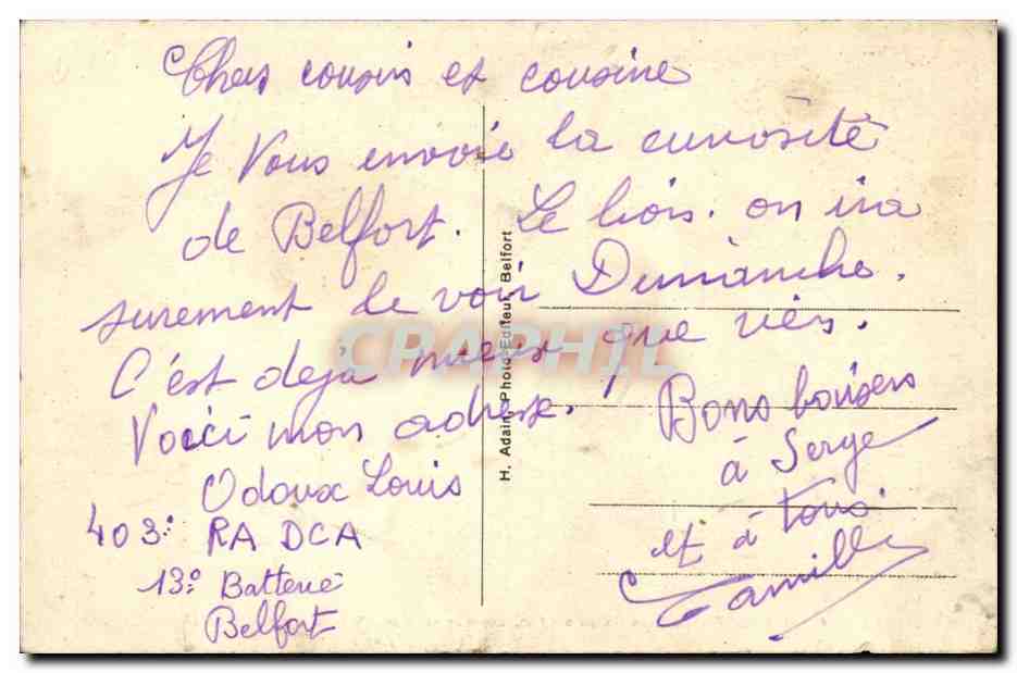 Belfort CPA Le lion Oeuvre de Bartholdi — Verso