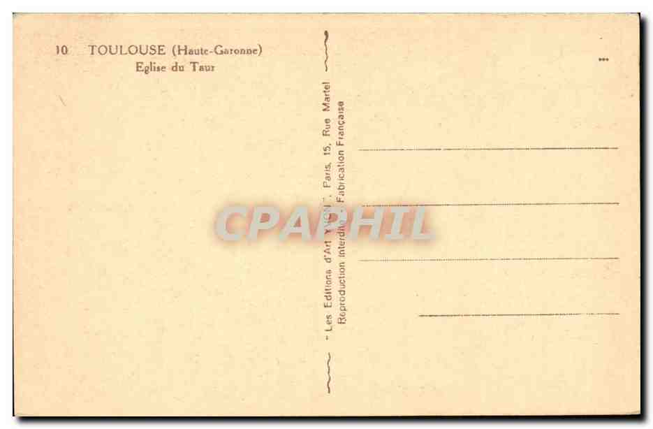 Toulouse CPA Eglise du Taur — Verso