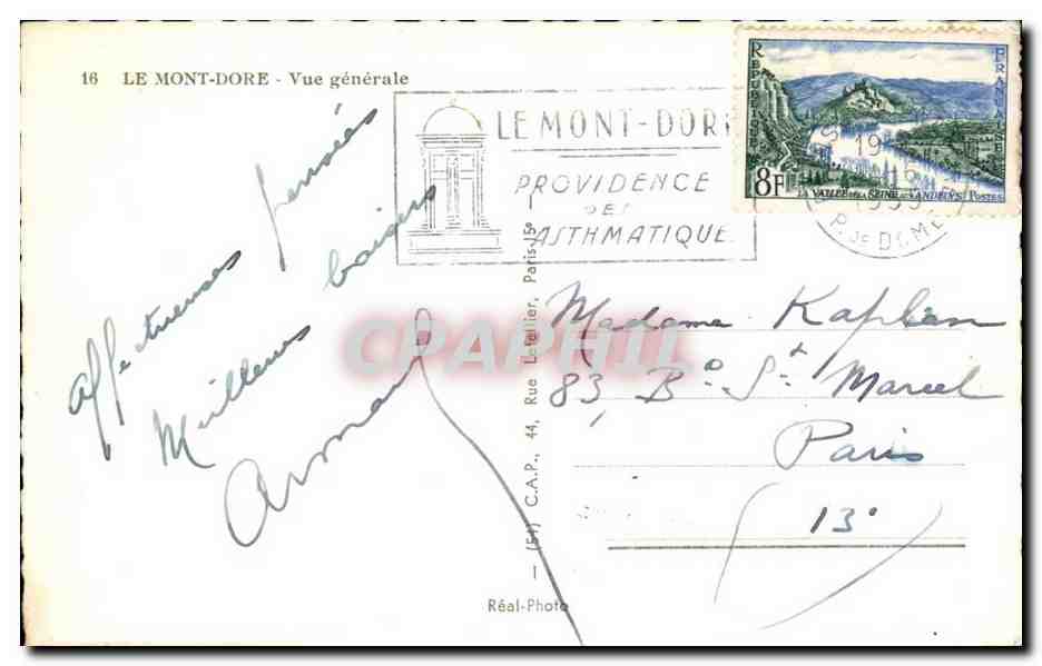 Le Mont Dore CPA Vue generale — Verso
