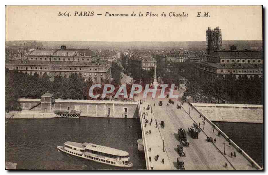 Paris CPA Panorama de la place du Chatelet (les aventures de Gavroche)