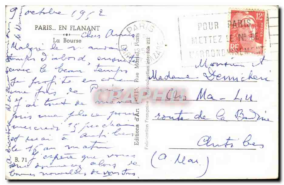 Paris CPA La Bourse — Verso
