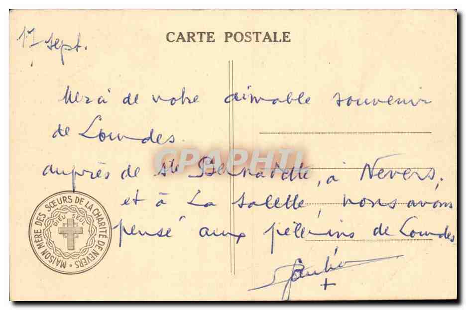 Chef de Sainte Bernadette dans sa Châsse — Couvent Saint-Gildard, Nevers — X.O. 1627 — Verso