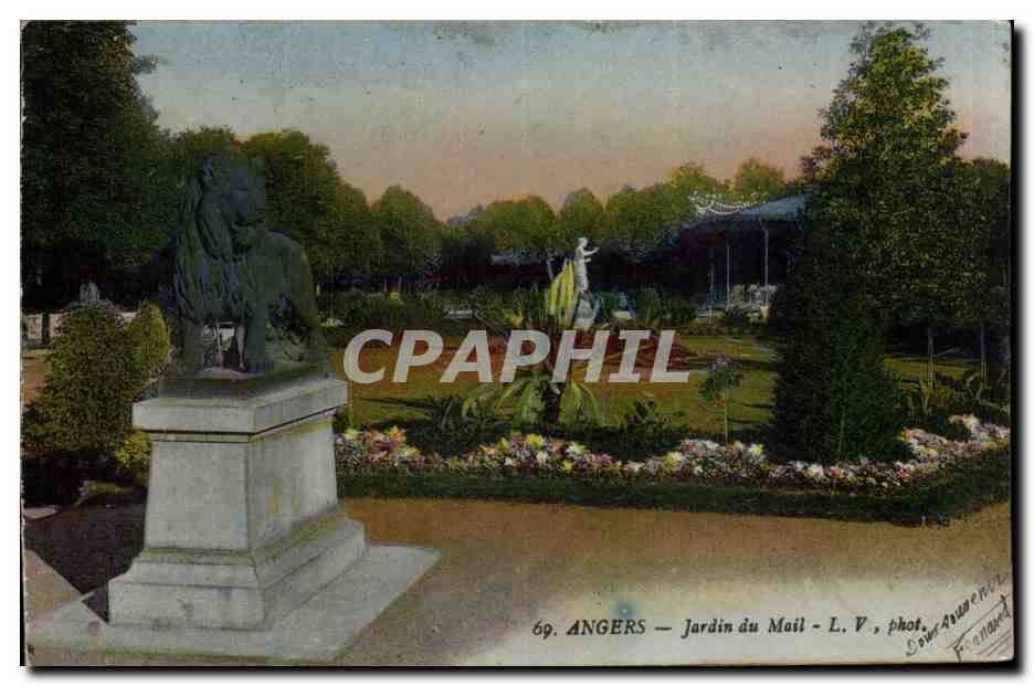 Angers CPA Jardin du Mail et au dos jardin des plantes ile des cygnes CARTE IMPRiMEE des 2 cotes