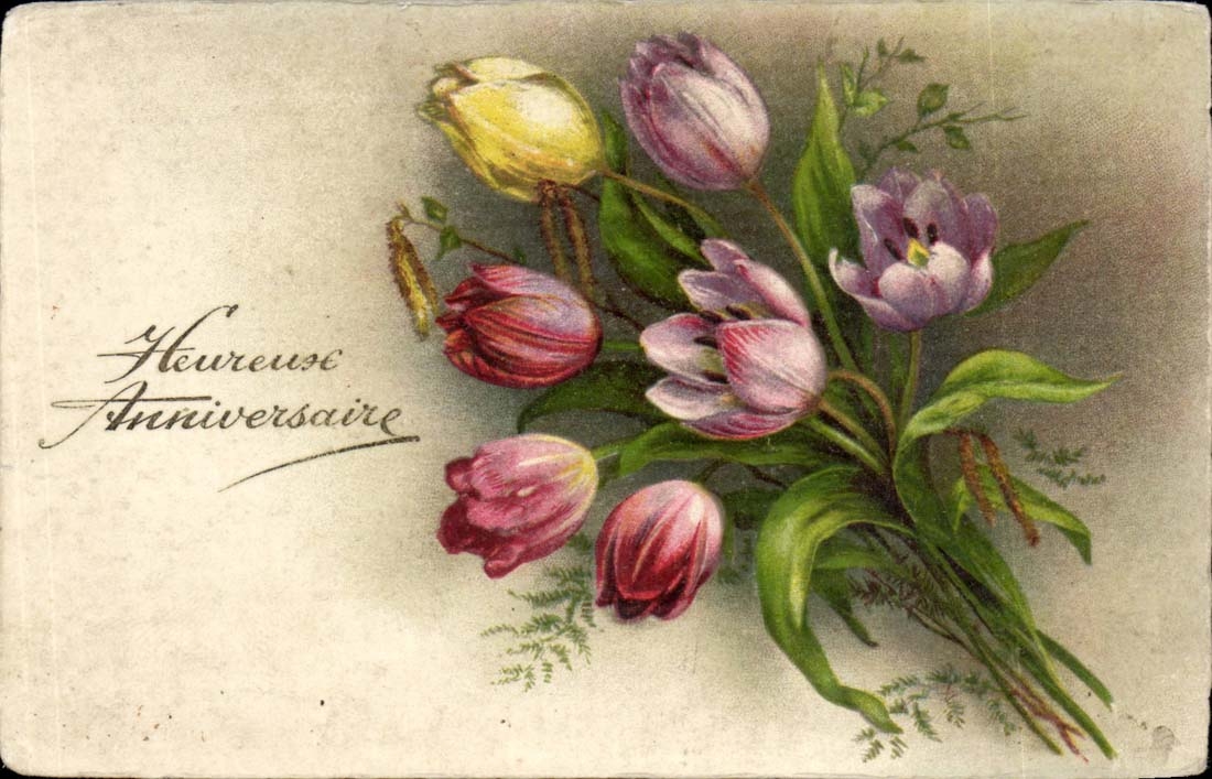CPA Fantaisie Heureux anniversaire Fleurs