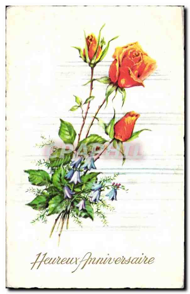 CPA Fantaisie Anniversaire Fleurs