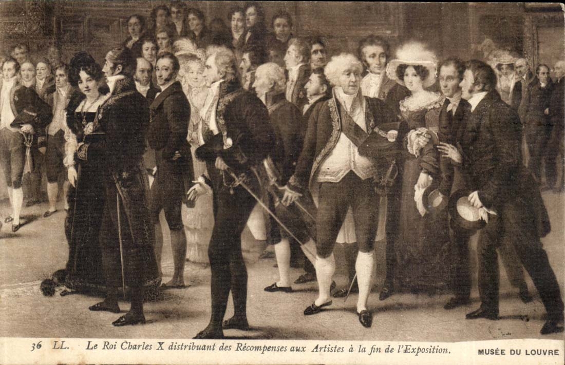 CPA Le roi Charles X distribuant des recompenses aux artistes a la fin de l'exposition Musee du Louvre