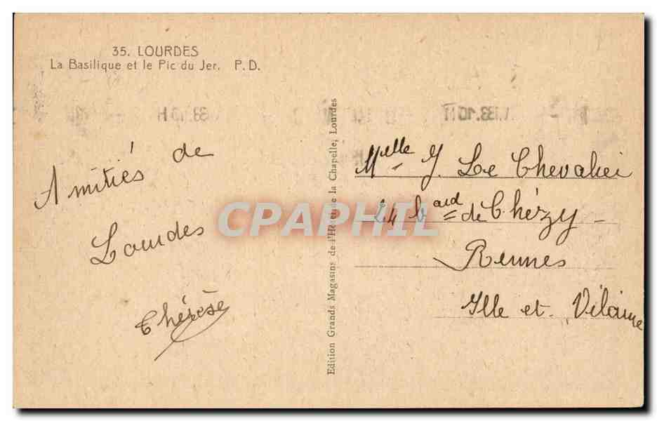 Lourdes CPA Basilique (moutons) — Verso