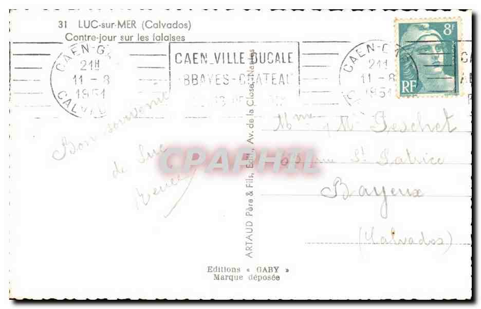 Luc sur Mer CPA Contre jour sur les falaises — Rückseite